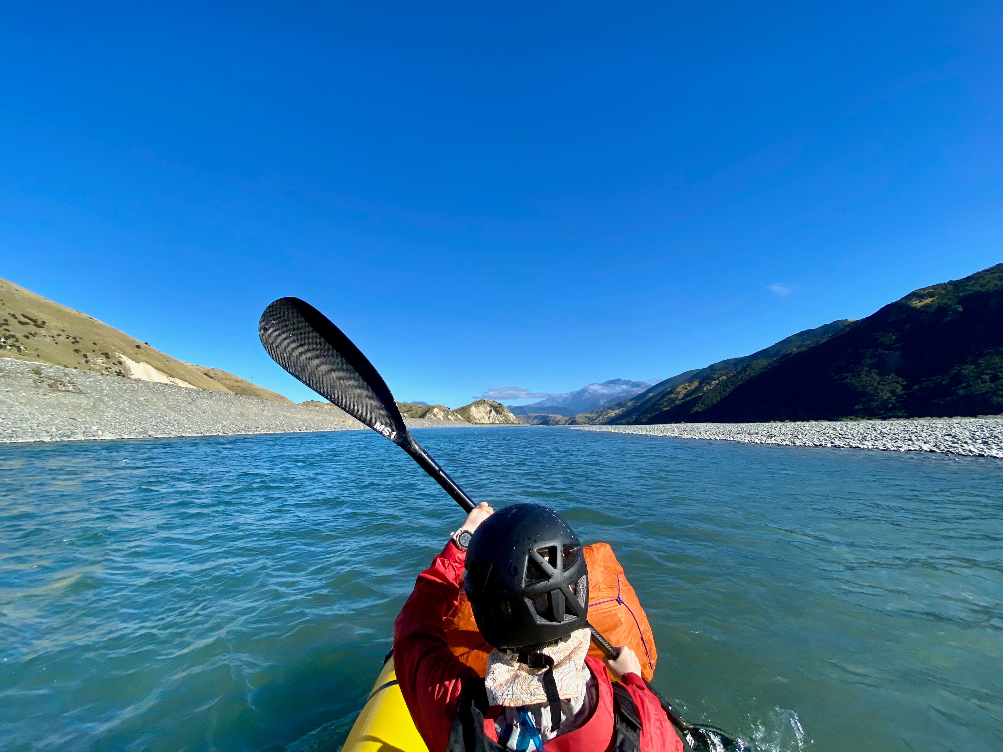 The wide open valley out the bottom of the gorge. Beautiful water with fun braids to paddle.