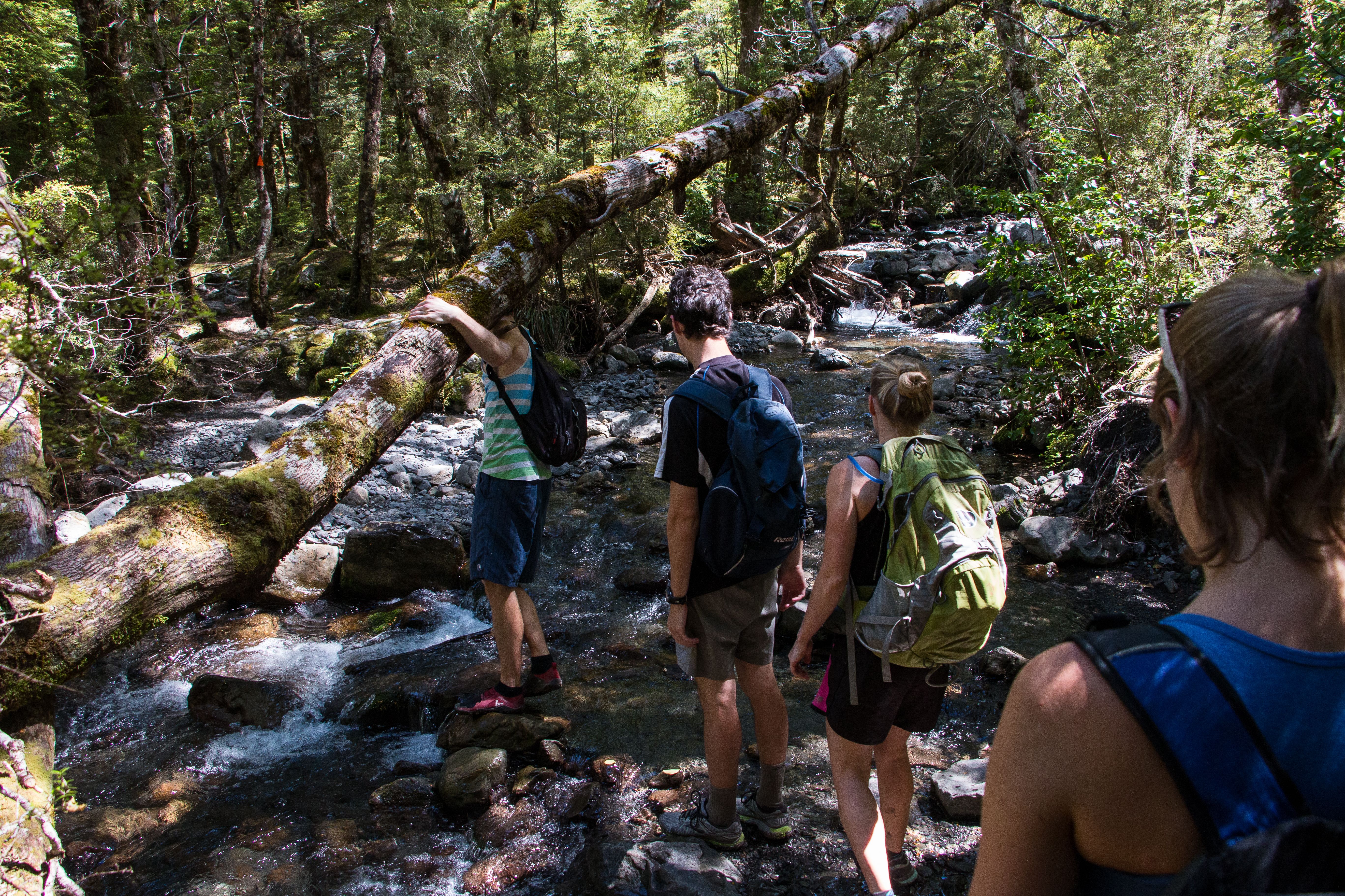 Crossing a creek just before Nina Valley Campsite.