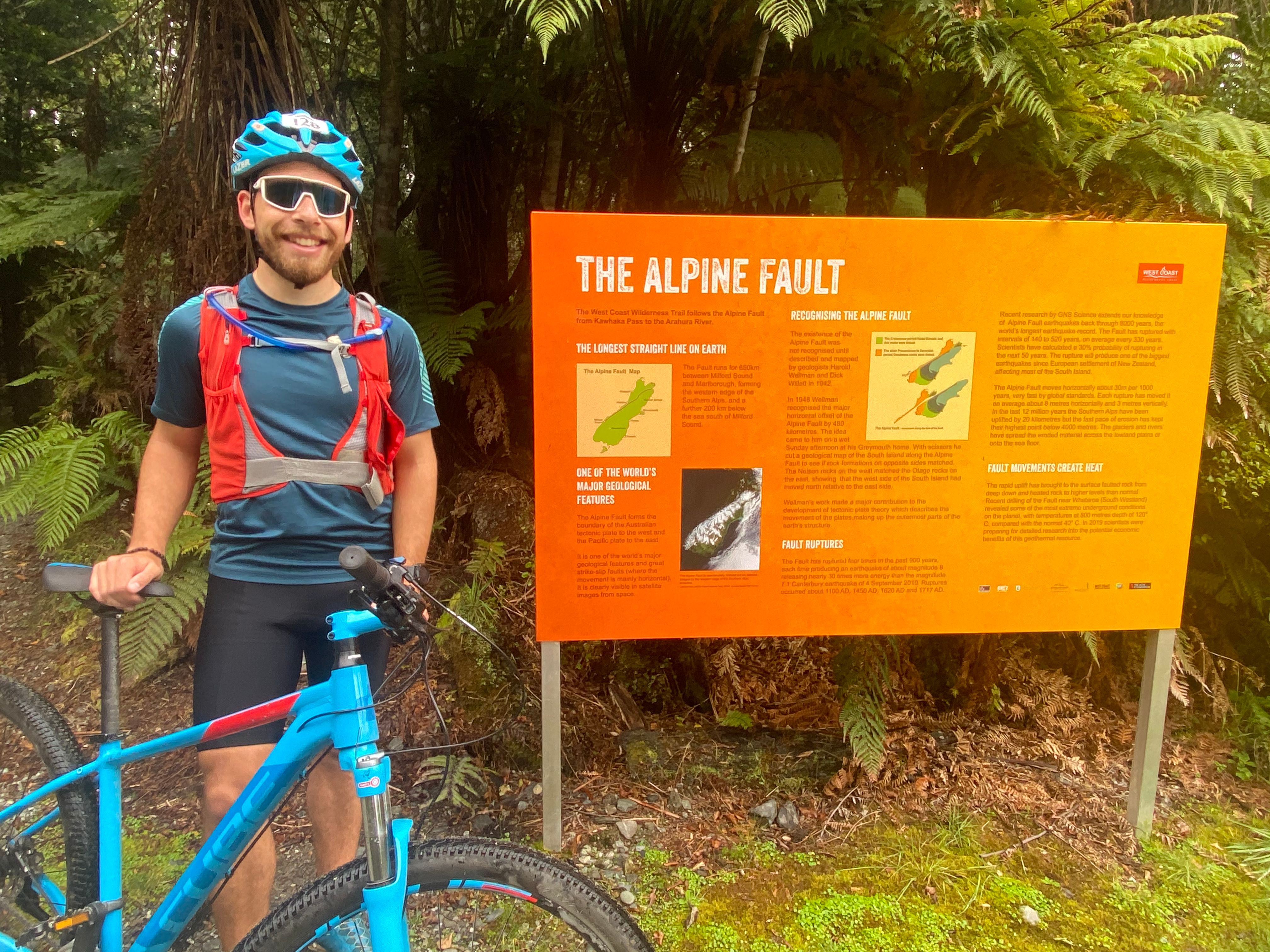 Me with the Alpine Fault Sign. Yes I made my class read it.