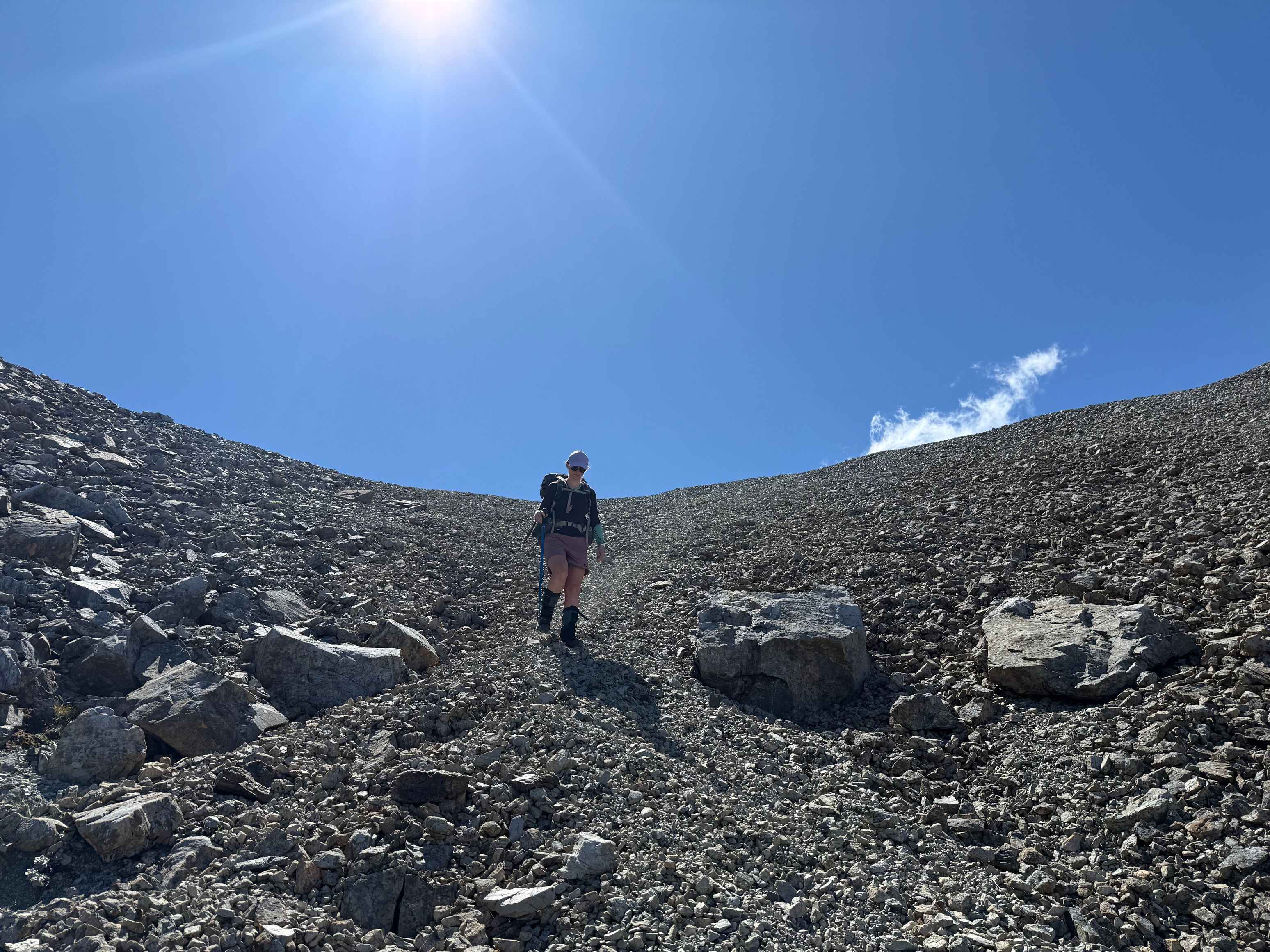 Jen taking the intial scree down into Dry Creek.